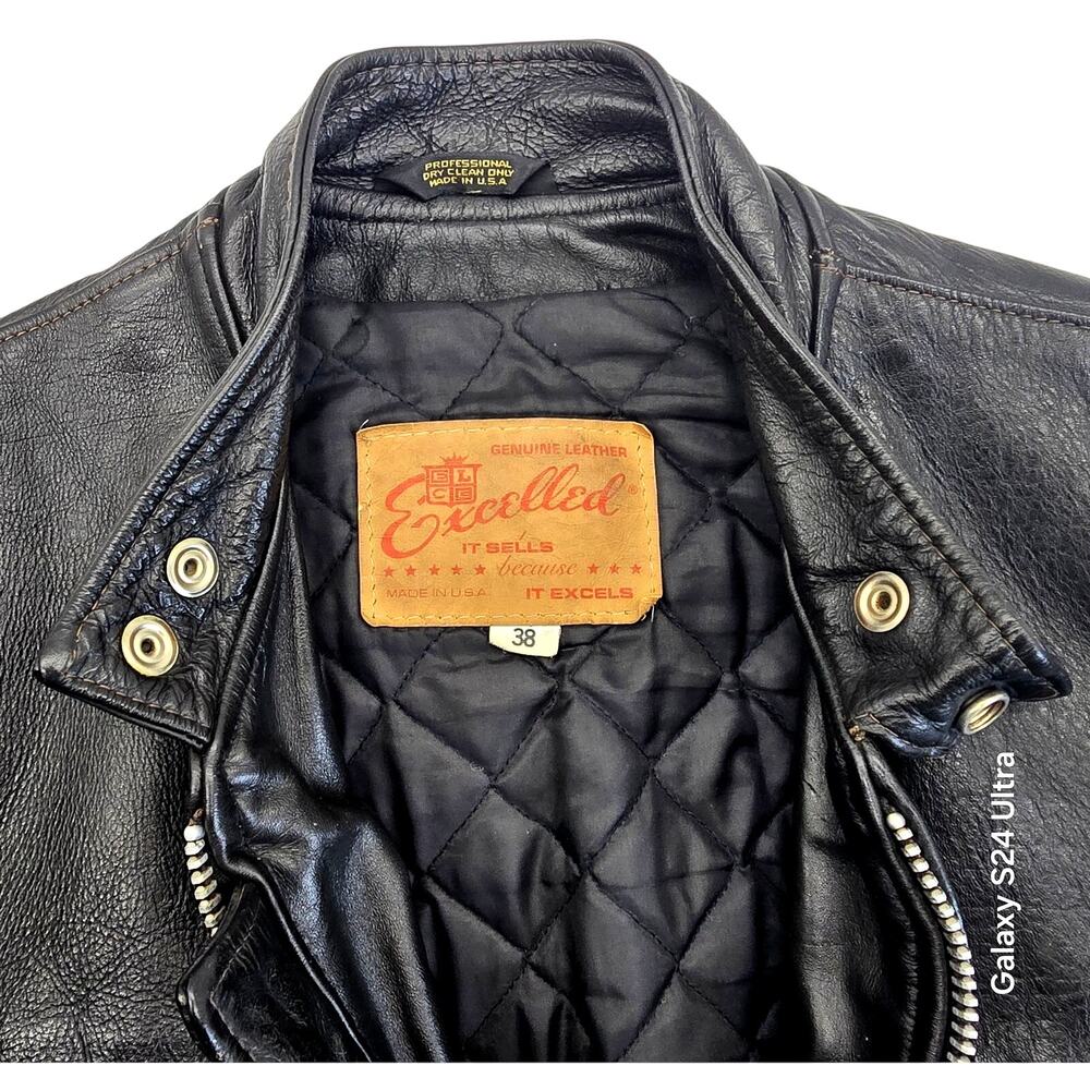 Vintage 60's Excelled Black Leather Motorcycle Jacket Made in USA Men's 38 - Picture 3 of 10